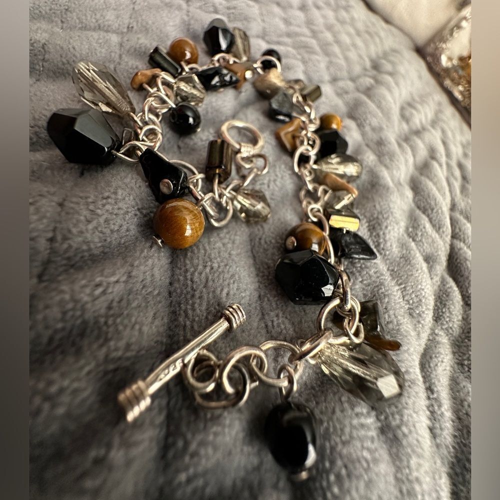 Sterling Silver Charm Bracelet with Genuine Gemstones - Unique Handmade Piece - Picture 10 of 17